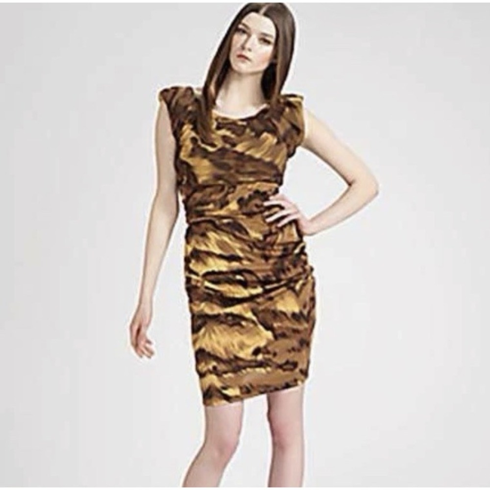 Diane Von Furstenberg Jamila Silk Palace Tiger Print Dress Size 0 Brown $385